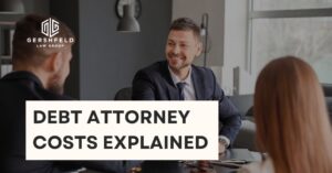 Debt attorney explaining legal fees to client